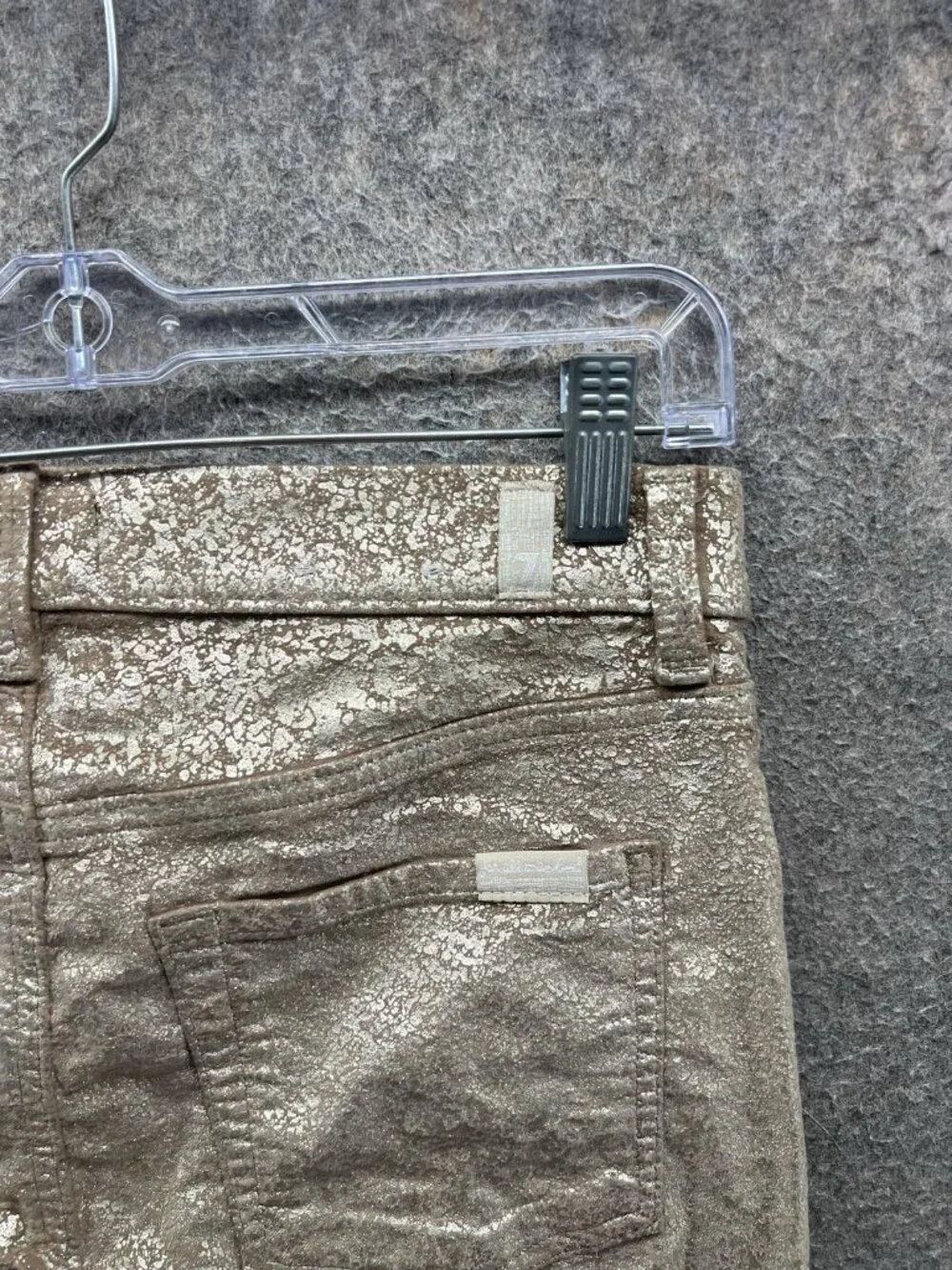 7 For All Mankind Jeans Womens 32 Gold Glitter Skinny Stretch Denim Pants